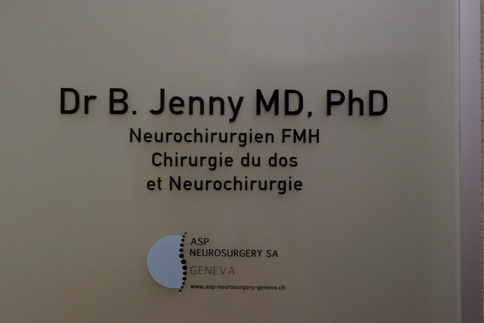 Nameplate of Dr Benoit Jenny's practice, 1st floor